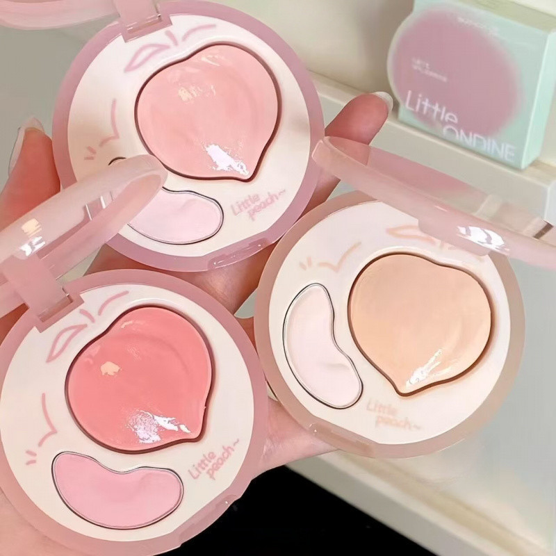 Little Ondine Blush สองสีพีชสามมิติง่ายต่อการสี Multi-Functional Brighten Complexion Blush แต่งหน้าบนใบหน้า