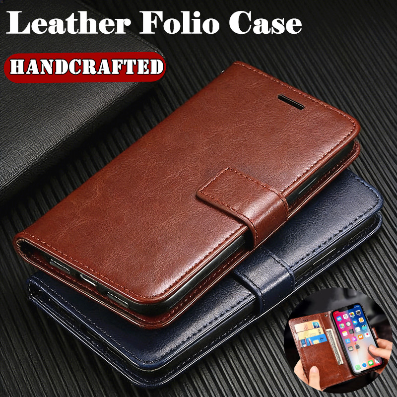 สําหรับ Vivo V11i 1806 Geniune กระเป๋าสตางค์หนัง Handcrafted Full-Grain Folio พร้อมกระเป๋าการ์ดแม่เหล็ก Close & Self-Stand ฝาครอบ