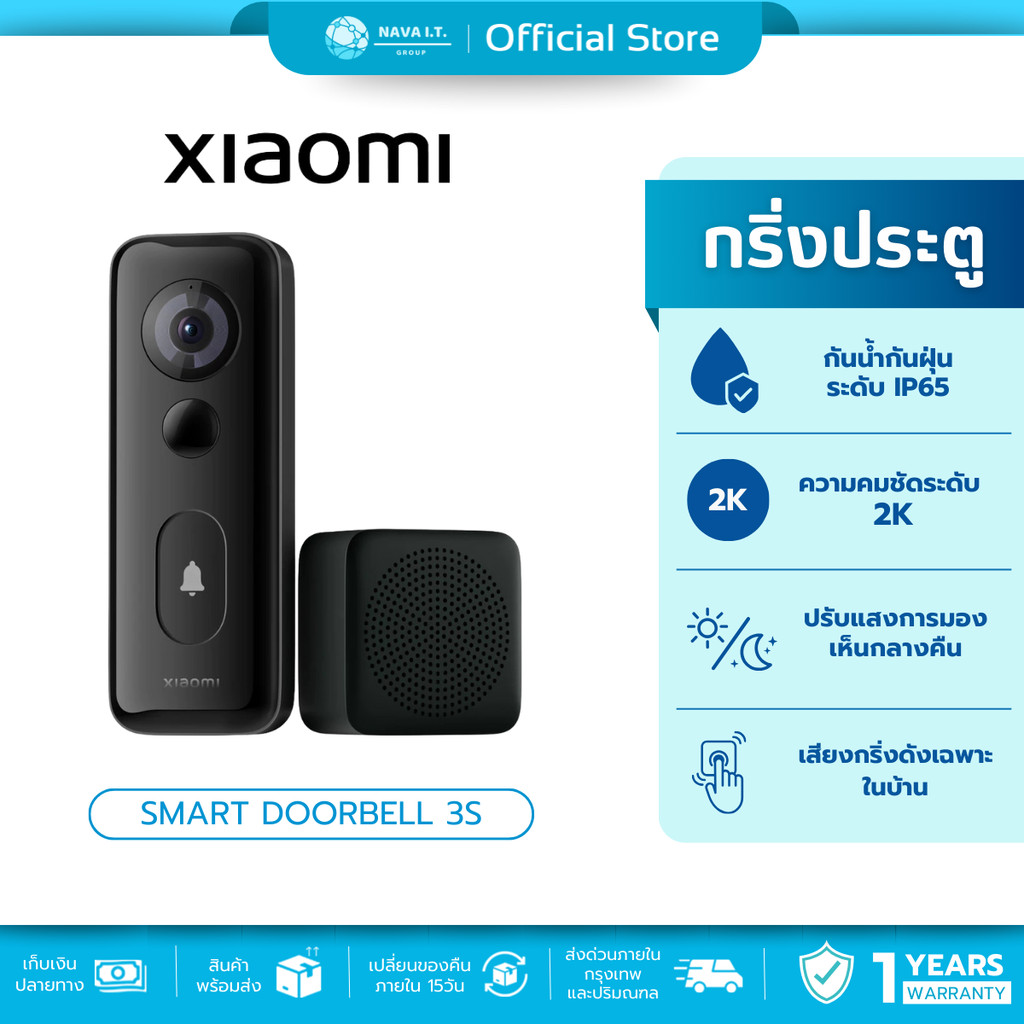(มีส่งด่วน) Xiaomi Smart Doorbell 3S กริ่งประตู ความละเอียด 2K ชัดเจนเป็นพิเศษ | มุมมองกว้างพิเศษ แนวทแยง 180°