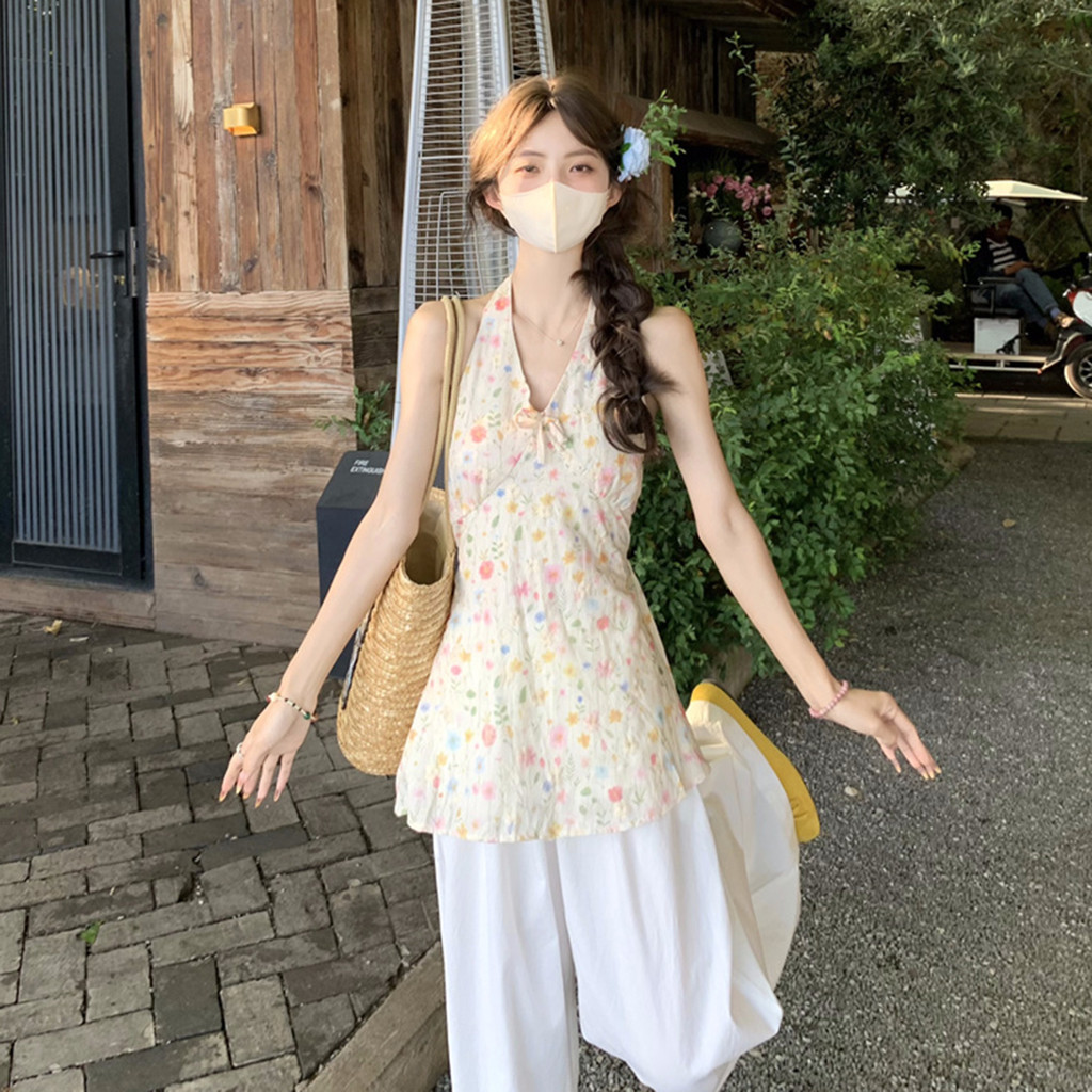 🍓Evelyn🍓กระโปรงผู้หญิง ลายดอกไม้ คล้องคอ เข้ารูป เสื้อแขนกุด สไตล์เกาหลี แฟชั่น ใส่สบาย พร้อมส่งจากไทย - รูปที่ 6