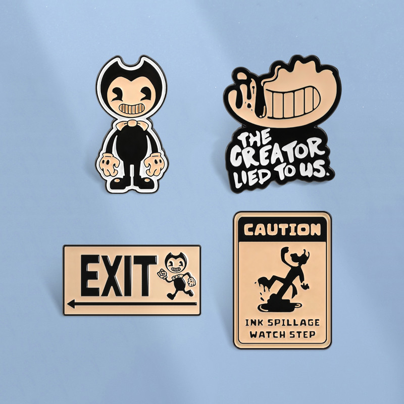 Bendy และหมึกเครื่องเคลือบ Pin การ์ตูน Bendy ตัวอักษรเกม Theme เข็มกลัดป้ายกระเป๋าเป้สะพายหลังอุปกรณ์เสริมของขวัญสําหรับเพื่อน
