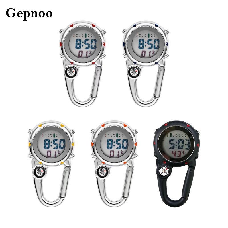 [Gepnoo] Digital Carabiner Watch Clip Pocket Watch กระเป๋าเป้สะพายหลัง Timepiece ที่ถูกต้อง Fob Watch Luminous สําหรับทํางานกลางแจ้ง Study