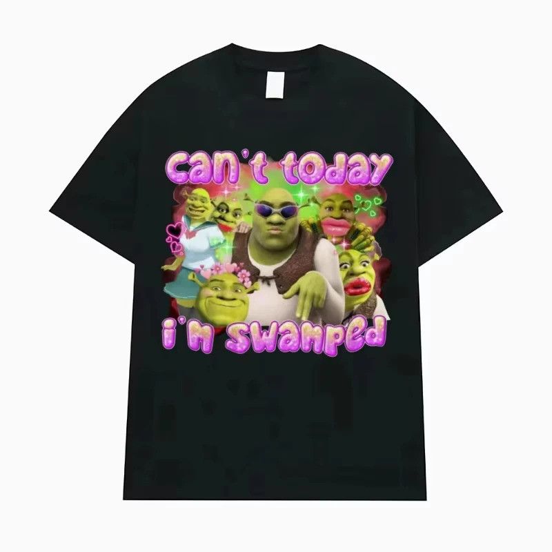 man clothes  Men T-shirt Can't Today I'm Swamped Funny Shrek Meme women Clothing Fashion Oversize Br