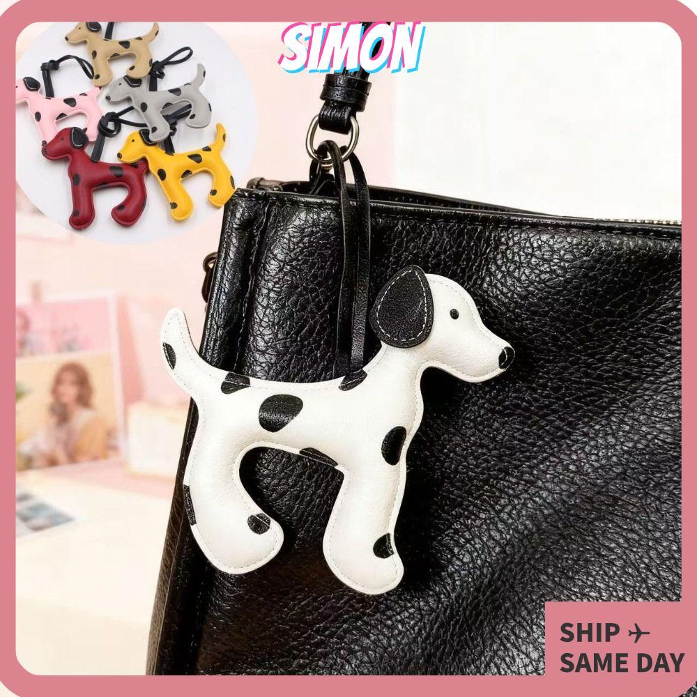SIMON Dalmatian สุนัข Charm, สุนัขน่ารัก DIY กระเป๋าสะพายจี้, ตกแต่งของขวัญ PU หนังเชือกกระเป๋า Charm จี้กระเป๋าเป้สะพายหลัง