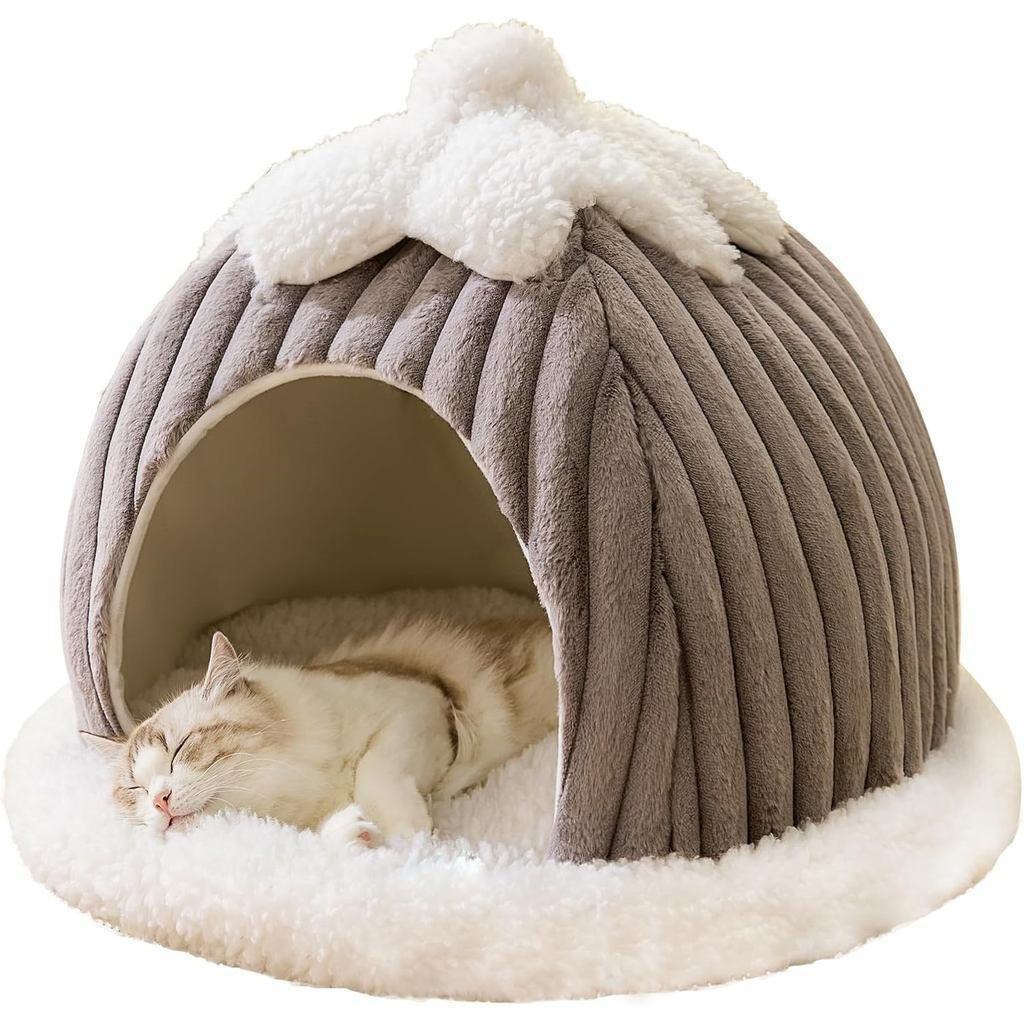 เหมาะสําหรับแมวในร่ม Gigrenc Cat Hole Bed-Dome Cat Bed, Anti-slip Machine Washable Base, Pumpkin Ten
