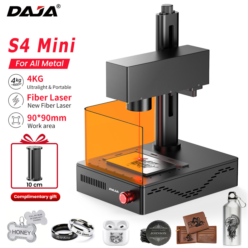DAJA S4 Mini 5W Fiber Marking Machine, เลเซอร์แกะสลัก, Lightning Speed แบบพกพาแกะสลัก, ชุดแกะสลักสําหรับเครื่องประดับ, โลหะทั้งหมด, สร้อยคอ, ป้ายชื่อ, หนัง