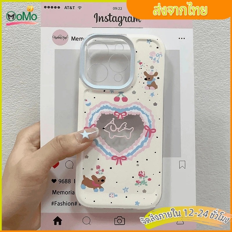 🔥GOOD🔥แฟชั่นเชอร์รี่เข้ากันได้เคสไอโฟน 11 13 15 17 12 Pro Max 16 12 Pro 15 8 7 14 Plus XR X XS Max โบว์หวานลูกสุนัขเคส