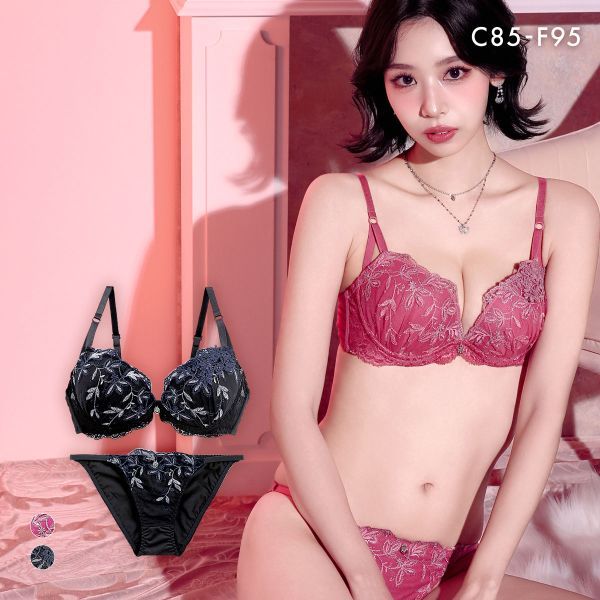 Elegante botanical lace bra panties set (Sizes CDEF80-95)(A48J3614CDEF)(Direct from Japan)1