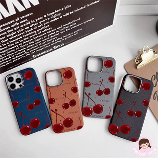 เคสไอโฟน 11 น่ารักสีแดงเชอร์รี่พื้นผิวหนังนุ่ม สำหรับ IPhone 17 16 13 15 11 14 12 Pro Max 7 8 16 14 15 Plus XR X XS Max