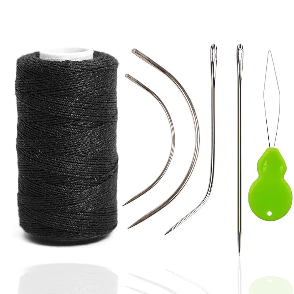 Needle and Thread for Hair Extensions 1 Roll Hair Weave Sewing Threads with 4Pcs C J I Shape Curved 