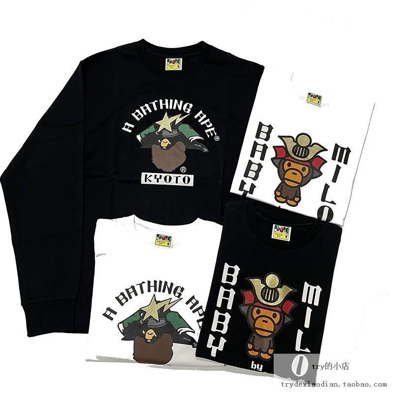 BPE Kyoto Long Sleeve Tee สำหรับทั้งผู้ชายและผู้หญิง ทำจากผ้าฝ้ายพรีเมียม 100%, คอรอบแขนยาว ทรงหลวม 