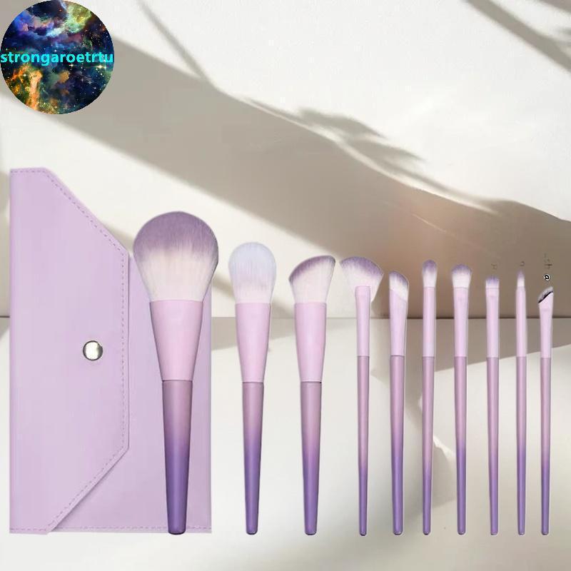 Strongaroetrtu ชุดแปรงแต่งหน้าสีม่วง 10 ชิ้น, แปรงหลวม, แปรงอายแชโดว์, ชุดเครื่องมือความงามครบชุดแปร