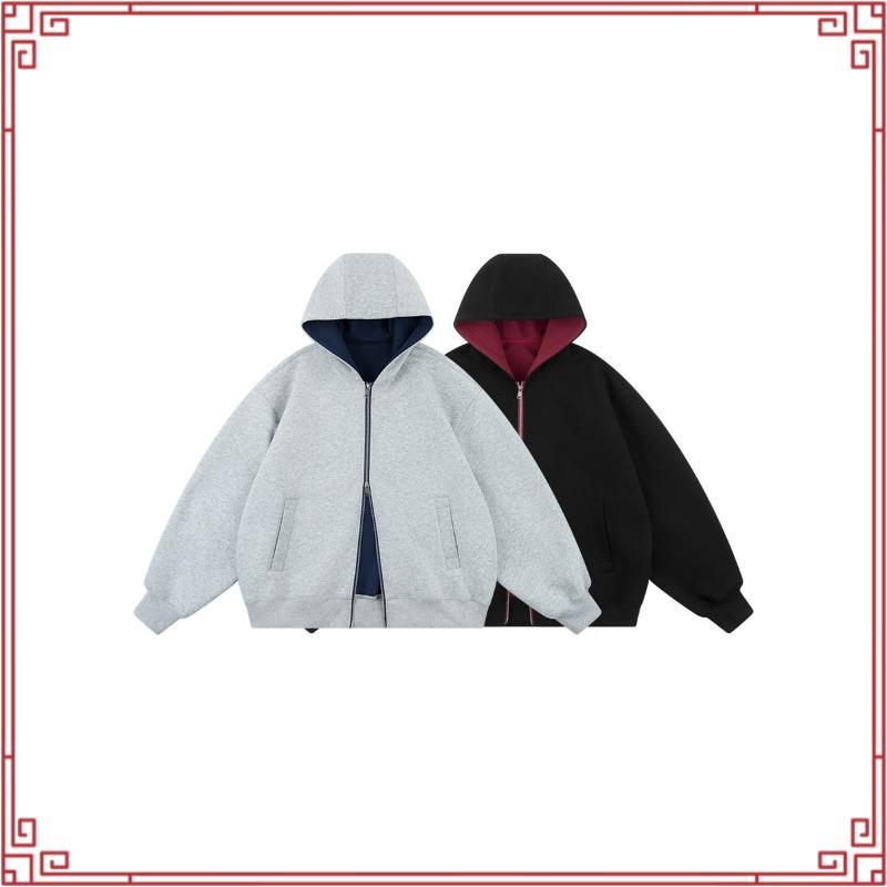 Karants เสื้อฮู้ดดี้แจ็กเก็ตทรง pped boxy ใส่ได้สองด้าน ผลิตจากผ้าฟลีซสองชั้นคุณภาพพรีเมียม - AK64