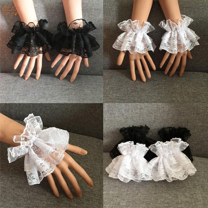 ถุงมือลูกไม้น่ารักสำหรับฮาโลวีน ดีไซน์ระบาย꽃ตกแต่ง แบบสั้นและเรียบหรู