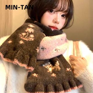 MIN-TAN ผ้าพันคอถัก, กวางน้อยดอกไม้ฤดูหนาวผ้าพันคอขนสัตว์, ล…