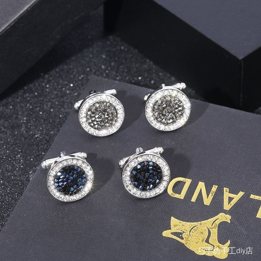 Cufflinks Cufflinks diy Creative Round Diamond Crystal Agate Cufflinks เสื้อฝรั่งเศส Cufflinks