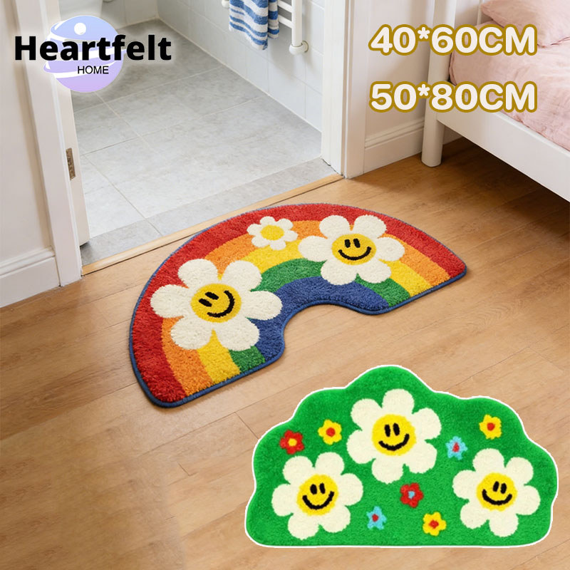 พรมข้างเตียง พรมเช็ดเท้า พรมห้องนอน สีรุ้ง 40×60/50×80cm น่ารัก สดใส หนานุ่มนั่งสบาย ตกแต่งห้อง