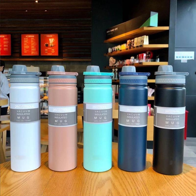 750ml 304 สแตนเลส สูญญากาศ อุณหภูมิ รักษาไว้ ถ้วย กีฬากลางแจ้ง พร้อมที่จับ กระติกน้ําเก็บความเย็น แก้วน้ําเก็บความเย็น