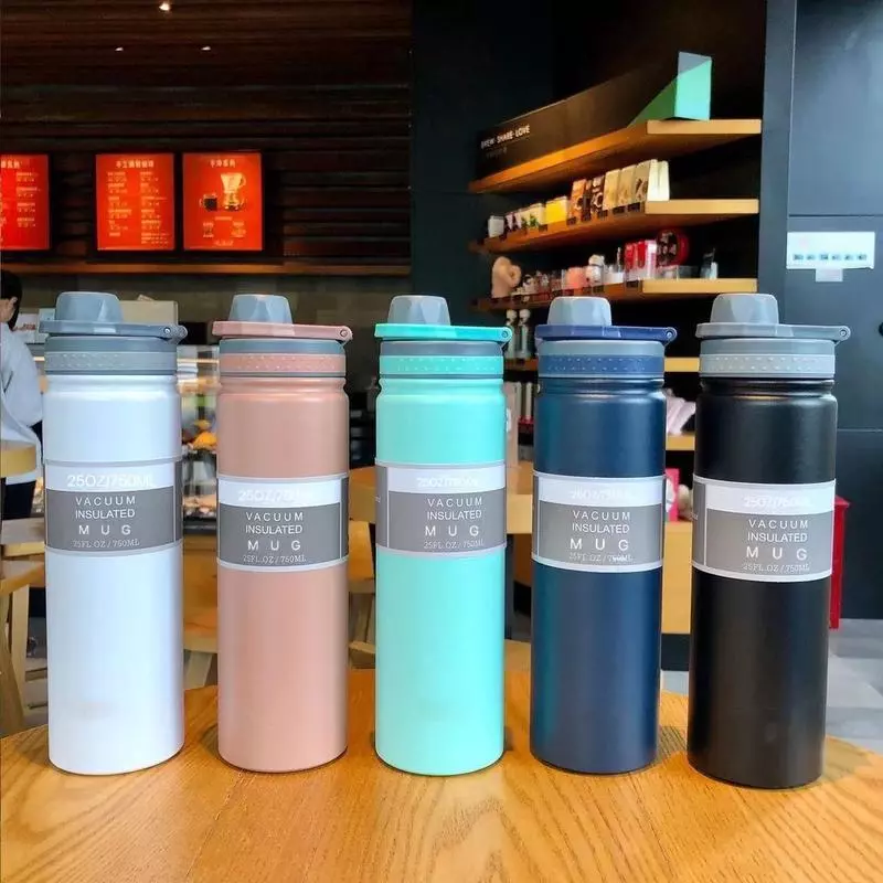 750ml 304 สแตนเลส สูญญากาศ อุณหภูมิ รักษาไว้ ถ้วย กีฬากลางแจ้ง พร้อมที่จับ กระติกน้ําเก็บความเย็น แก้วน้ําเก็บความเย็น