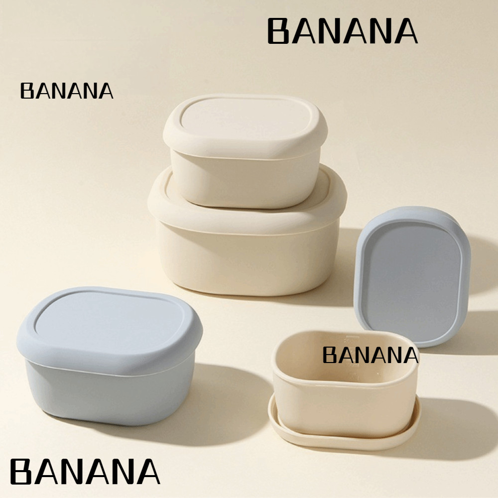 BANANA1 กล่องข้าวซิลิโคน, 200/300/600ML พร้อมฝาปิดเตาอบไมโครเวฟกล่องอาหารกลางวัน, เกรดอาหารป้องกันการรั่ว BPA-Free ภาชนะใส่อาหารเครื่องล้างจานปลอดภัย