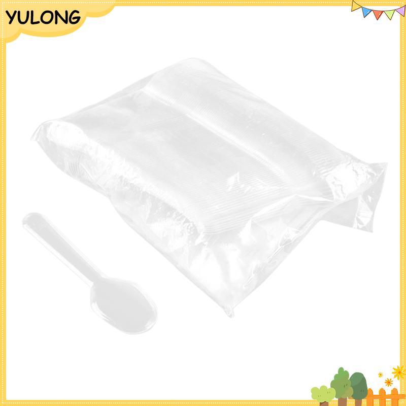 YU 200 ชิ้น Mini ช้อนพลาสติกใสทิ้ง Flatware สําหรับเยลลี่ไอศกรีมขนมหวาน NG