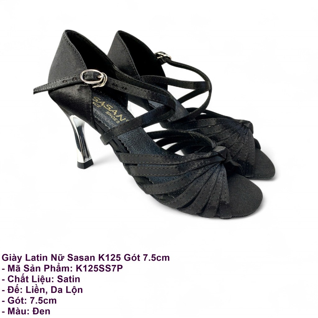 Ssan Womens Latin Dancesports Dance Shoes K125 Heel 7.5cm (K125SS7P) - สีดํา (แถมกระเป๋ารองเท้า)