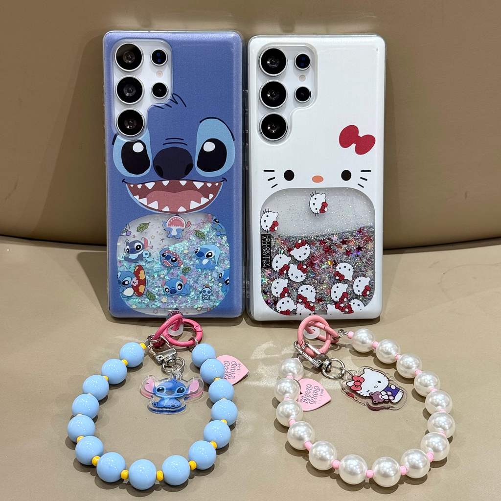 น่าสนใจ ทรายดูดของเหลว น่ารัก Stitch hello kitty สร้อยข้อมือ เคส For Samsung Galaxy S26 Ultra S26Plus S25 Ultra S25Plus S24 Ultra S24Plus S23 Ultra Case รูปแบบใหม่ นางแบบคู่รัก ป้องกันการตก อ่อนนุ่ม เคสโทรศัพท์มือถือซัมซุง