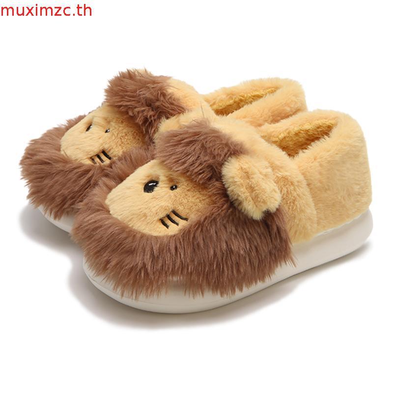 XIXITIAO รองเท้าแตะผ้าฝ้าย สําหรับผู้ชายและผู้หญิงสะดวกสบายตุ๊กตาห้องนอนฤดูหนาวที่อบอุ่นและน่ารักการ