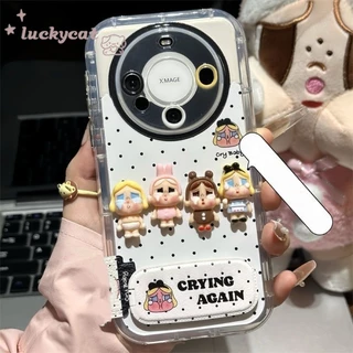 3D DIY เด็กสีชมพู Gird จุดสีดํารูปแบบเคสโทรศัพท์ + กระจกหนังสําหรับ iPhone 16 15 14 13 12 11 Pro Max X Xr Xs Max 7 8 Plus SE2020