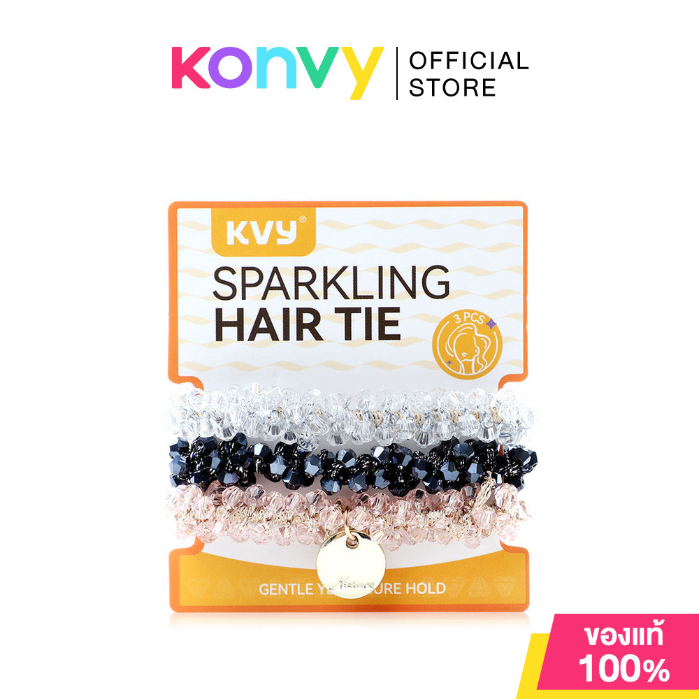 KVY Sparkling Hair Tie 3pcs #Sweet Punk ยางมัดผมคริสตัล 3 ชิ้น เควีวาย สวยโดดเด่น มัดง่าย ไม่ดึงผม.