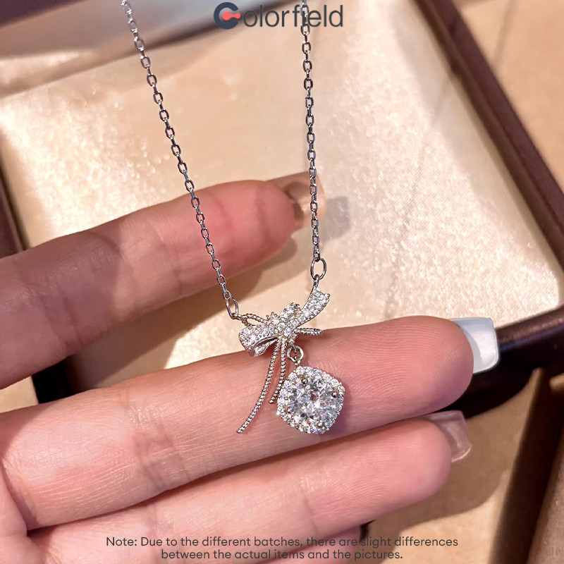 Colorfield สร้อยคอจี้รูปน้ำตาลทรงสี่เหลี่ยม ดีไซน์โบว์ไม่สม่ำเสมอ ระยิบระยับ หรูหรา เหมาะสำหรับผู้หญิง-COD💖 - รูปที่ 5