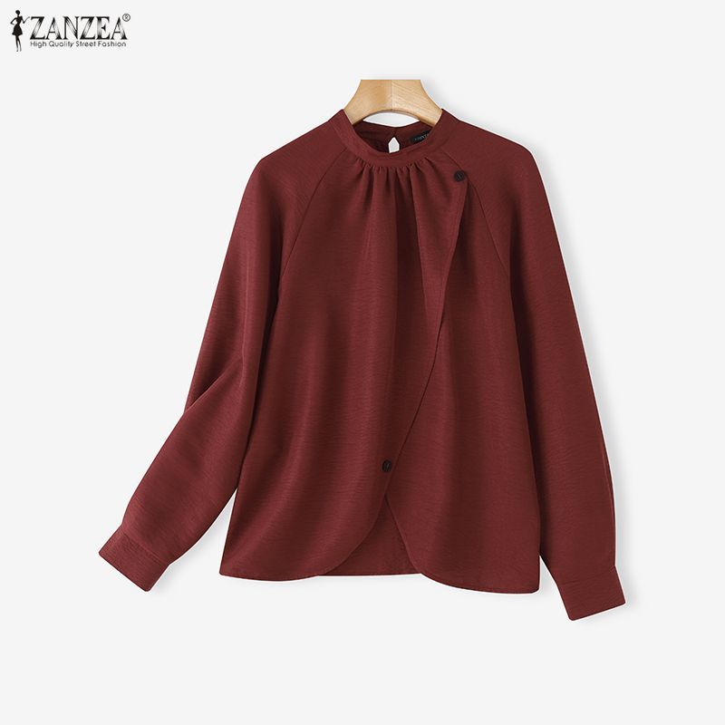 Zanzea เสื้อแขนยาวสไตล์เกาหลี ดีไซน์เอจี้ อสมมาตร พลาเก็ต สบายๆ ในทรง H-shaped — صورة 7