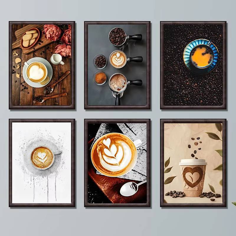 Coffee Themed Wall Art พิมพ์ผ้าใบ Latte Art สําหรับห้องครัวและคาเฟ่ตกแต่ง