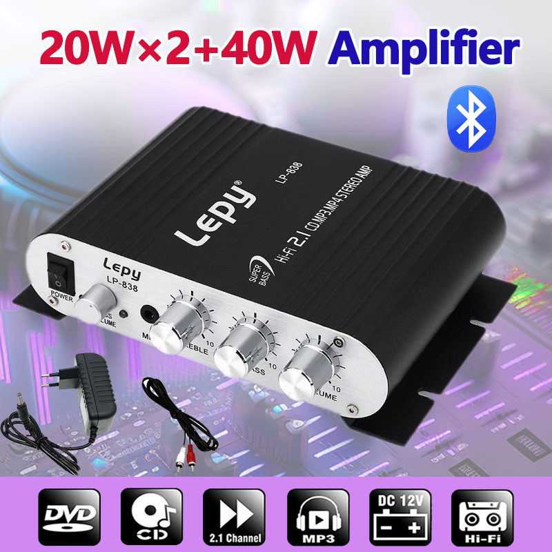 บลูทูธ LP-838 40W รถดิจิตอลเครื่องขยายเสียงรถยนต์ Hi-Fi สเตอริโอเบส Amplificador Mini Sound Power Am