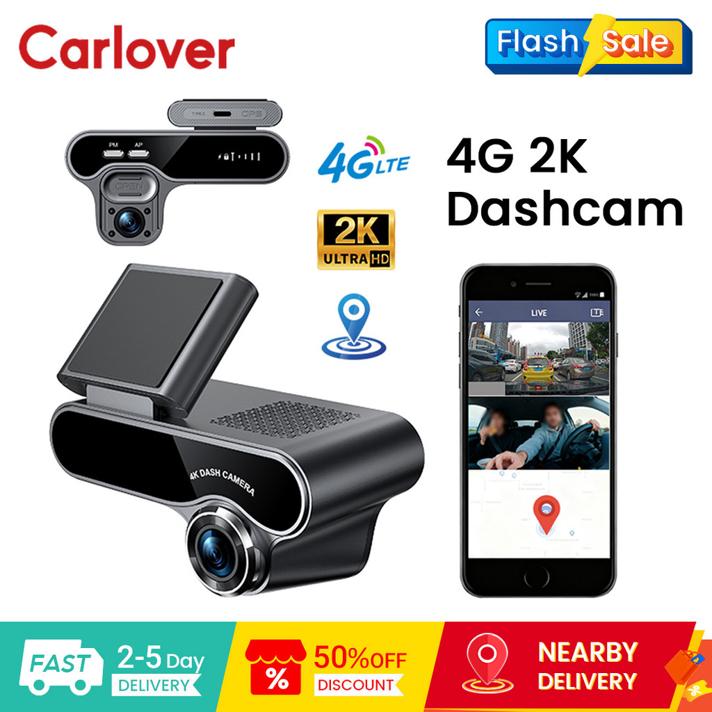 Carlover Q10 4G 2K Dashcam พร้อม GPS Track ด้านหน้าและด้านหลัง Dual Radar HD IR Night Vision Two-Way