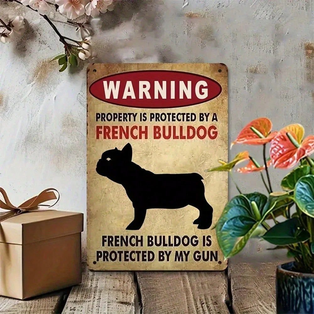 CIFbuy French Bulldog คําเตือนป้ายโล่ที่ไม่ซ้ํากันตกแต่งผนังสําหรับบาร์โรงรถบ้านของขวัญวันหยุด