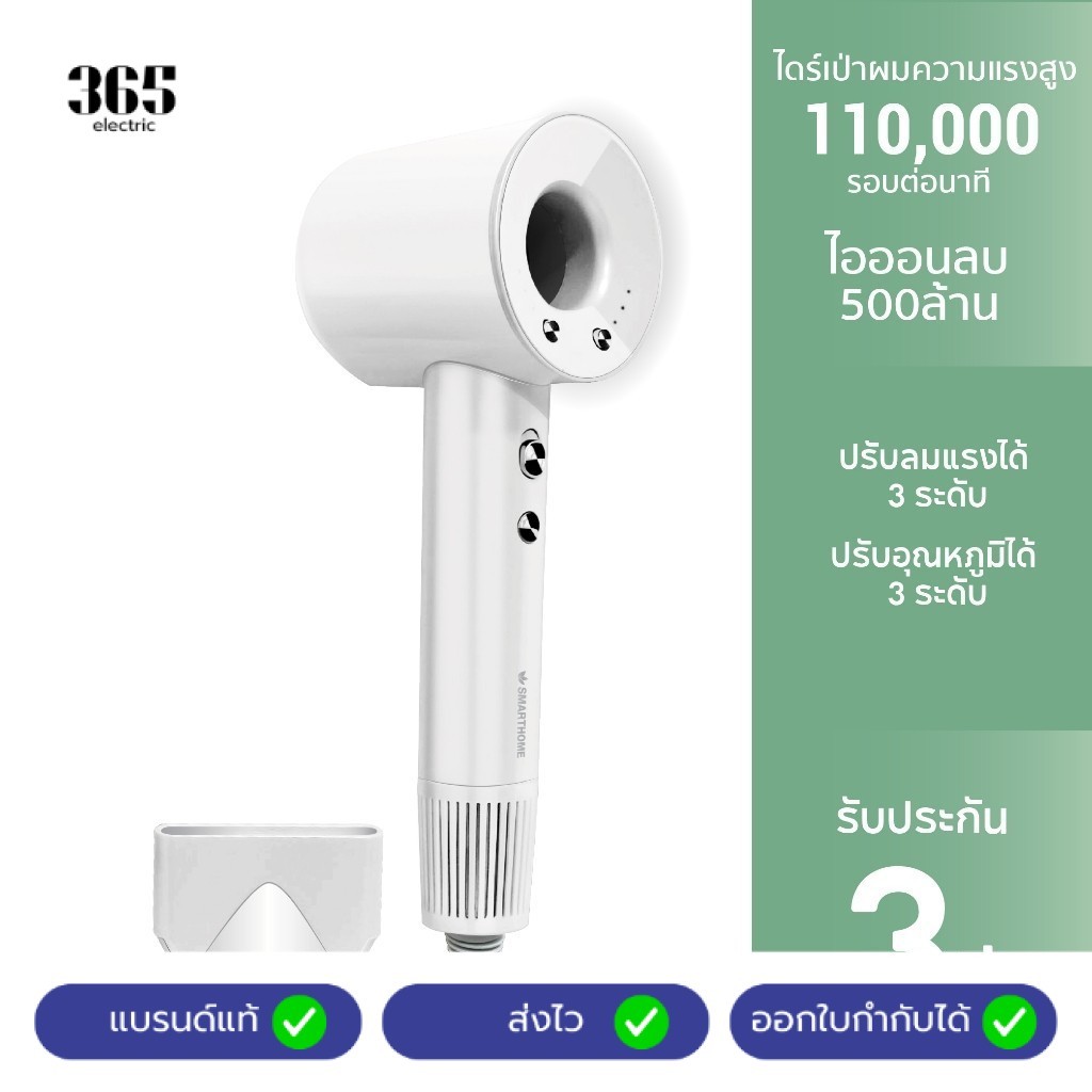 SMARTHOME Hair Dryer 1600วัตต์ ไดร์เป่าผมความแรงสูง  มีไอออนลบ ลดผมชี้ฟู  แห้งเร็ว รุ่น SHD-1600