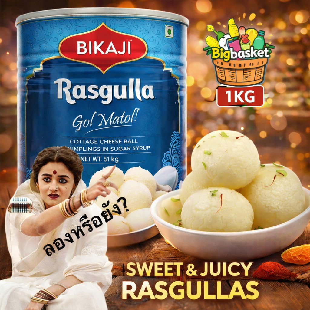 BIKAJI Rasgulla  Tin - 1kg นมผสมชีสในน้ำเชื่อม 🇮🇳.