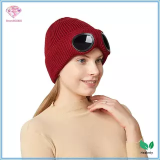 Heabety ถักหมวกแว่นตา Unisex สำหรับผู้ชายและผู้หญิง ทนลม อุ่น และไม่ลื่น สวมใส่สบายในฤดูหนาวหรือขณะเล่นสกี