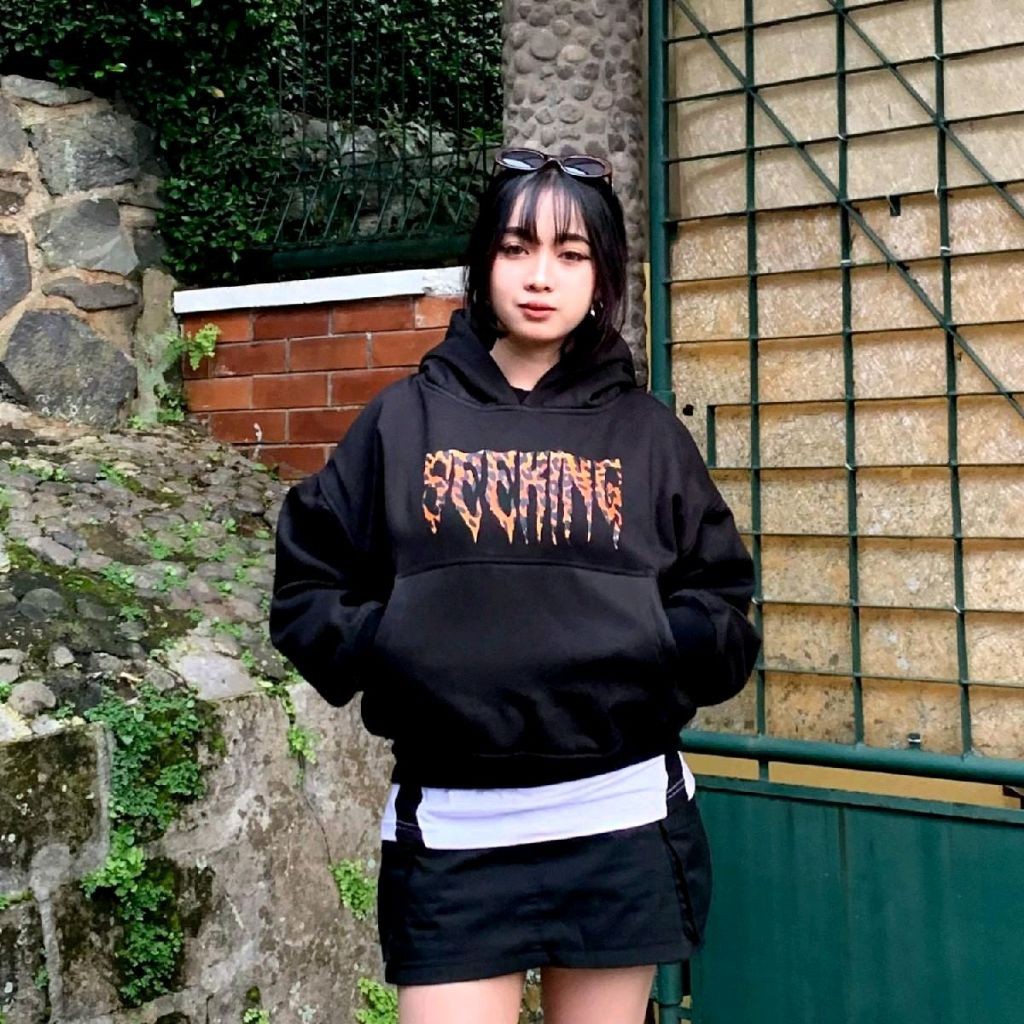 Seeking - เสื้อฮู้ด Boxy ขนาดใหญ่ 400/420 Gsm Og Fon Leopart สีดํา