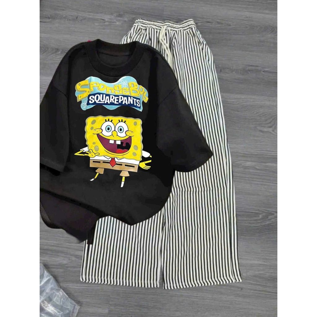 SET OF CHECKED FOAM PANTS + COOL เสื้อยืดผู้หญิง ทรงฟองน้ํา-shopthubio98