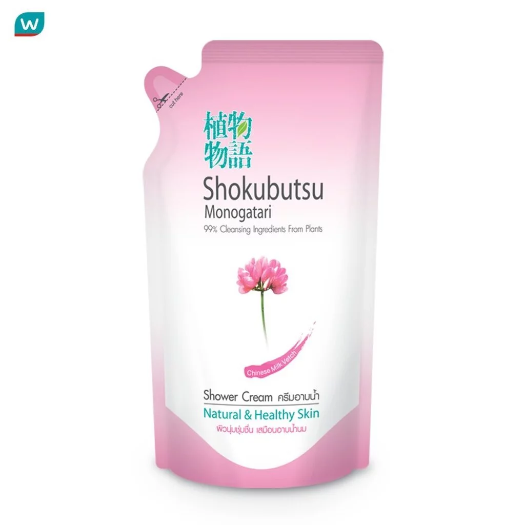 Shokubutsu โชกุบุสซึ โมโนกาตาริ ครีมอาบน้ำ ไซนีส มิลล์ เนชอรัล แอนด์ เฮลตี้ สกิน 400 มล.ถุงเติม