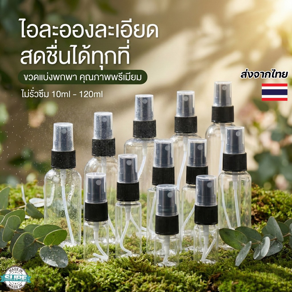 ขวดสเปรย์พลาสติก PET สีดำ 100ml หัวพ่นละเอียด ขวดเปล่าอเนกประสงค์ ใส่แอลกอฮอล์ น้ำหอม พกพาง่าย