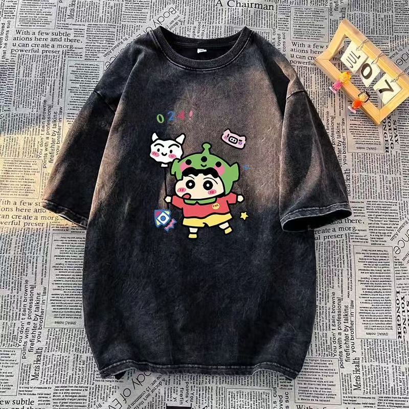 (จัดส่งตลอด 24 ชั่วโมง）BOOM oversize ผ้าคอตตอน สไตล์สตรีท เรโทร เสื้อยืดสีฟอก A006