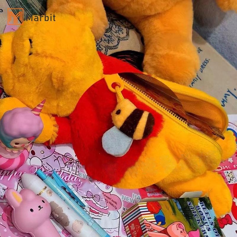 Marbit น่ารัก Winnie The Pooh Plush กระเป๋าดินสอขนาดใหญ่ความจุดินสอแต่งหน้ากระเป๋าโรงเรียนเครื่องเขียนกระเป๋าดินสอ null