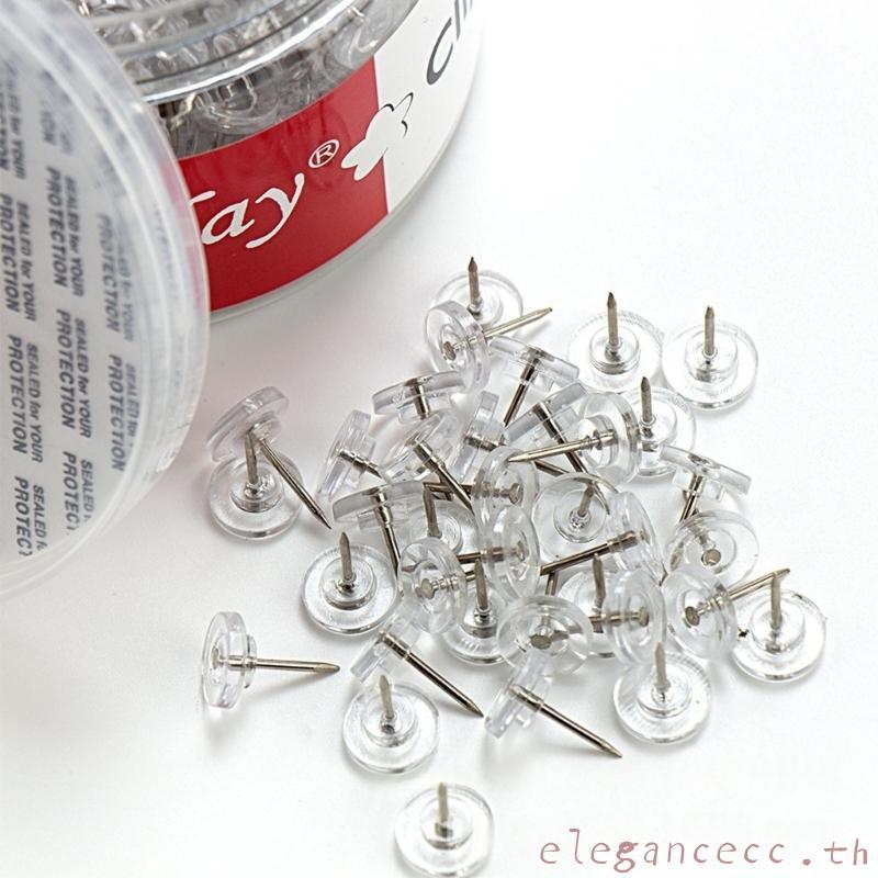 ELEGAN รอบแบน Push Pin 60 ชิ้นใสแบนหัว Pushpin Cork Noice Board Thumb Tacks สําหรับ Office Bulletin Board Cork Bo