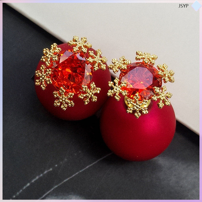 1 คู่ Stylish Red Women Ear Diamante Snowflower Ear Perfect สําหรับครอบครัวและเพื่อน junshaoyipin