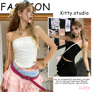 Kitty พร้อมส่ง🌸เสื้อครอป🌸เสื้อครอป เกาะอก รัดรูป มีฟองน้ำ ติ…