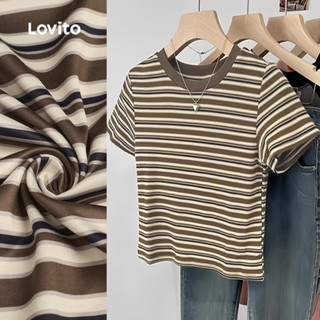 (New) Lovito เสื้อยืดคอรีดลายสีสลับสำหรับฤดูใบไม้ผลิ/ฤดูร้อน…
