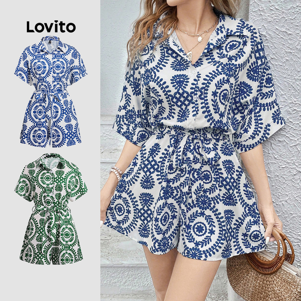 Lovito โบโฮ ชุดจั๊มสูท ลายเพรสลีย์ สไตล์ สำหรับผู้หญิง L118ED391